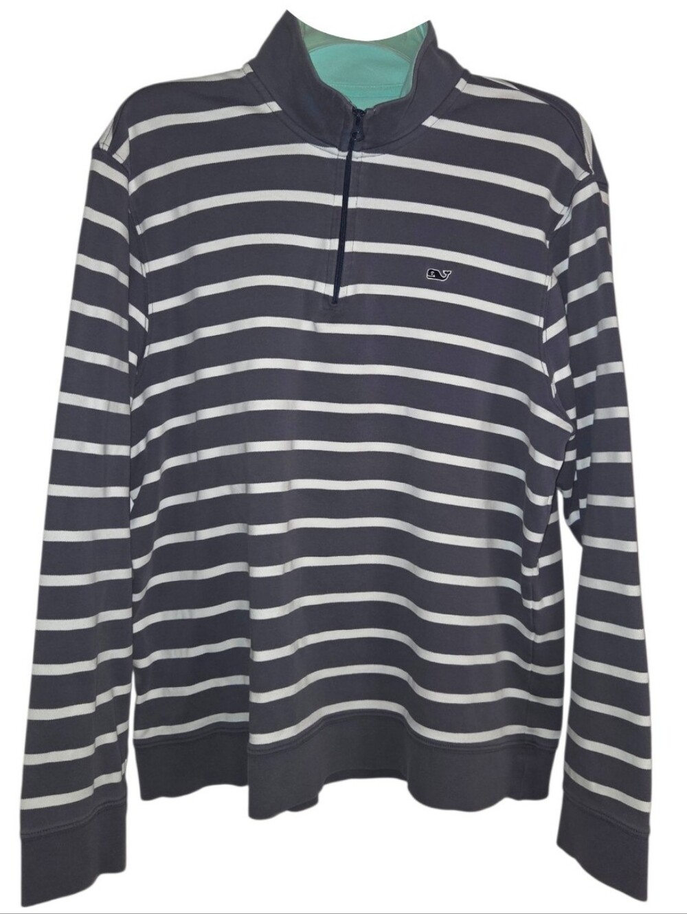 Vineyard Vines Gray Striped Quarter Zip Cotton Pullover Sweatshirt